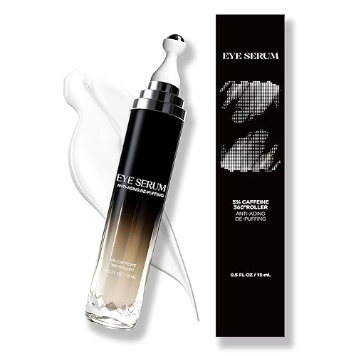 Eye Cream with 360° Roller, Anti Aging Treatment for Wrinkles & Fine Lines, Caffeine Under Eye Serum for Dark Circles & Puffiness, Retinol Peptides