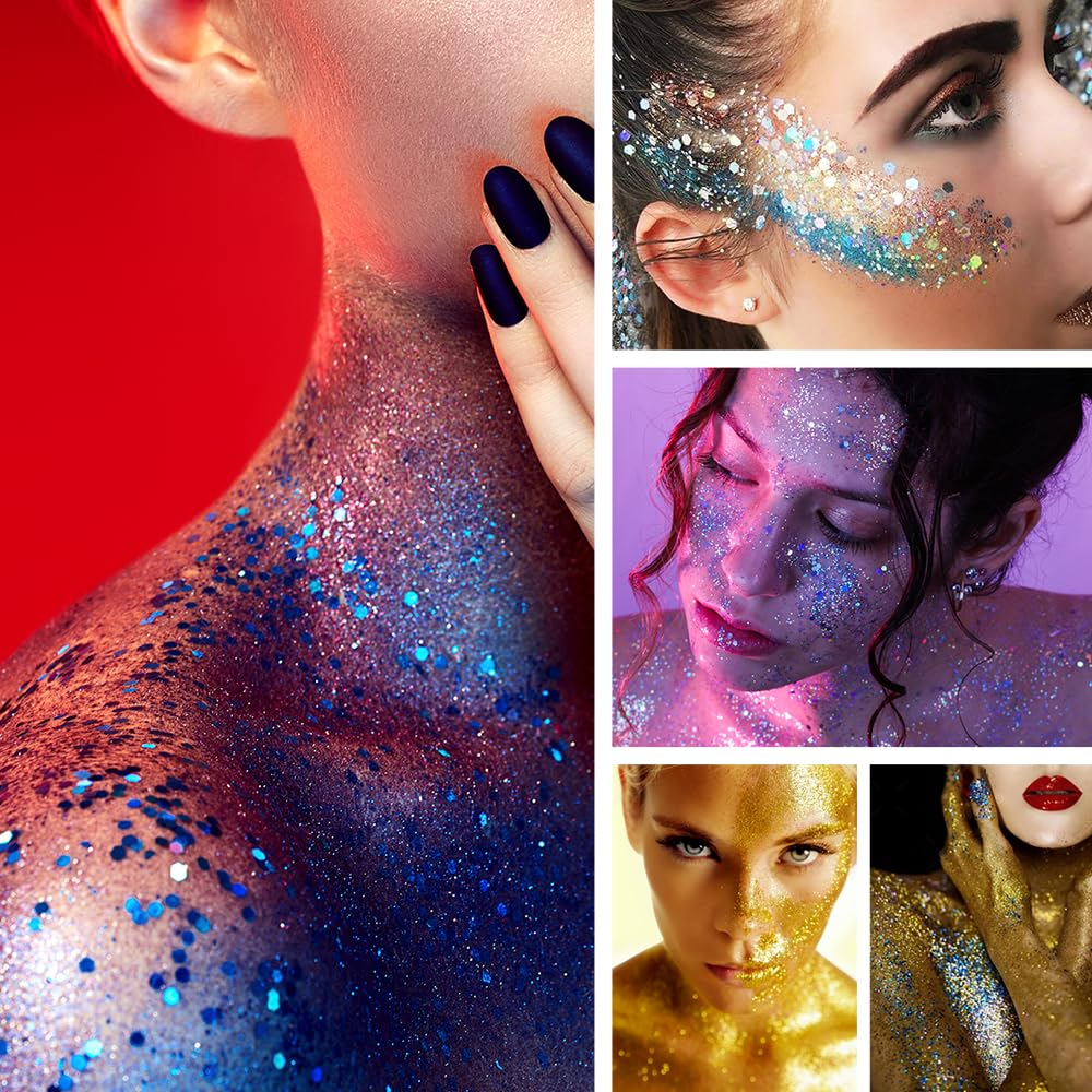 Body Glitter Stick,Mardi Gras Accessories,Sparkling Face Hair Glitter,Mermaid Sequins Chunky Glitter Face Paint,Singer Concert Outfit Festival Rave