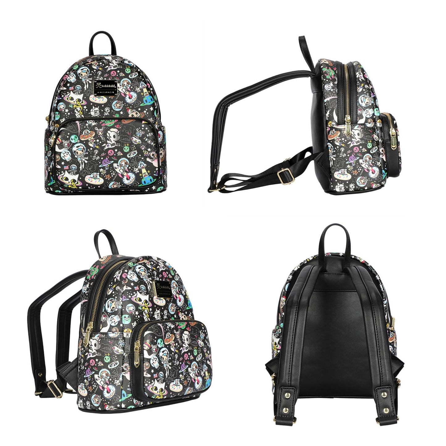 Tokidoki Mini Backpack Purse for Women, Unicorno Black PU Leather Shoulder Bag Daypack Handbag for Work Shopping Travel (PU-Black)