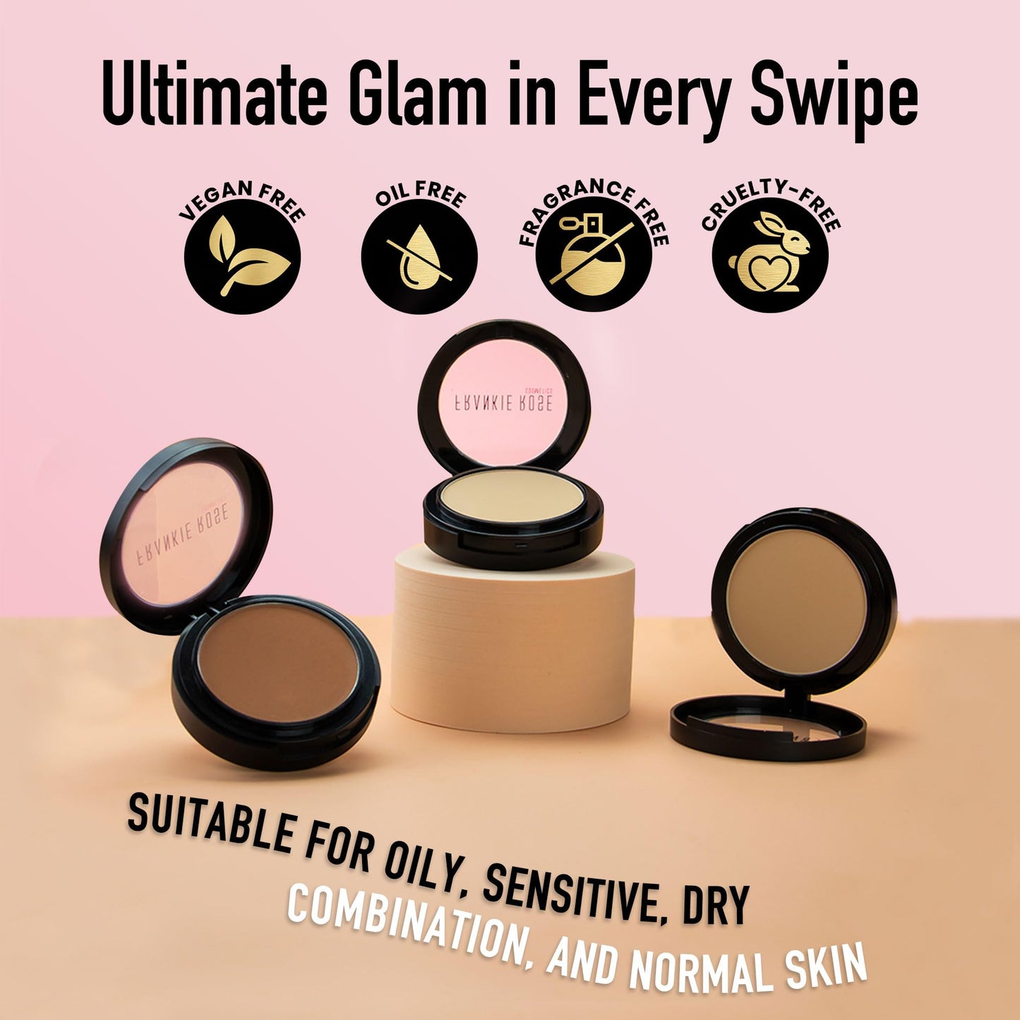 Frankie Rose Cosmetics Powder Foundation - Full Coverage Face Powder For Pores & Imperfections, Evens Out Skin Tone & Shine-Control | 58 Grams (Honey)