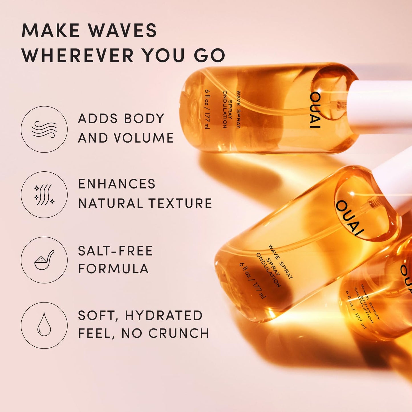 OUAI Travel Size Wave Spray - Texture Spray for Hair with Coconut Oil and Rice Protein - Adds Texture, Volume & Shine for Beach Waves - Paraben Free Beauty and Personal Care OUAI