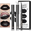 Black Matte Liquid Lipstick,3 in 1 Black Lip Liner and Lipstick Set,Matte Lip Gloss Long Lasting Moisturizing Velvet Lipgloss Make Up Gift Set Cosplay