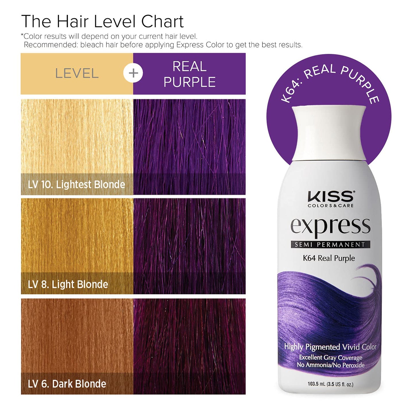 Kiss Express Semi-Permanent Hair Color - Vivid, Highly Pigmented Dye for Vibrant Hair, Gentle Formula, Gray Coverage, pH Balanced, 23 Intermixable