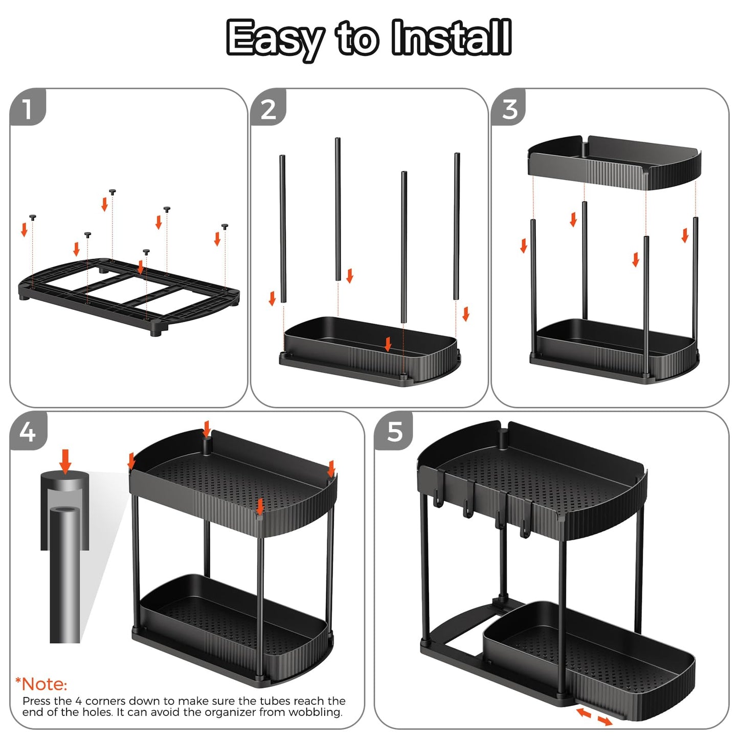 Ukeetap 2-Pack Pull-Out Storage Organizers – Under Sink & Cabinet Organizers for Bathroom & Kitchen, 12.8", Black