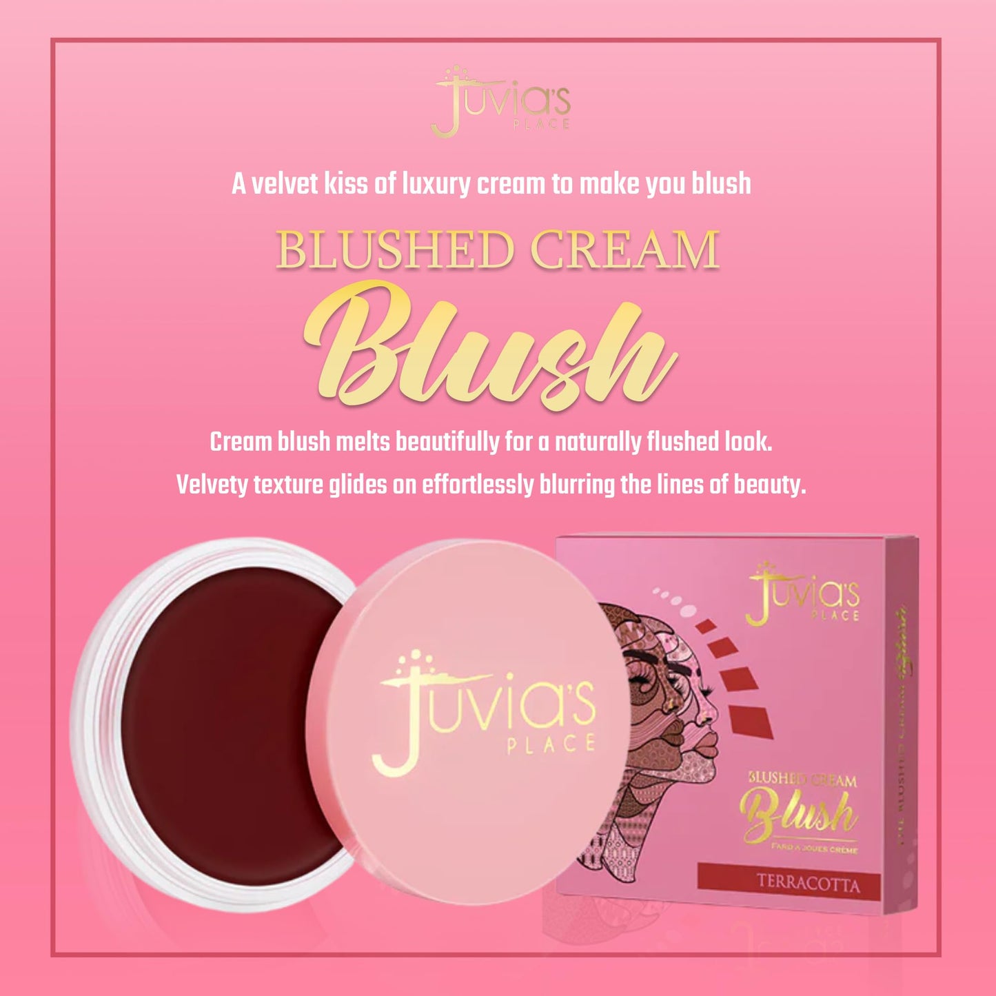Juvia's Place Blushed Cream Blush - Terracotta - Multi-Purpose Cream Blush for Cheeks & Lips - 2in1 Formula, Smooth, Blendable Texture for a Soft Dewy