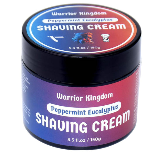 Warrior Kingdom Shaving Cream - Peppermint Eucalyptus. Refreshing Scent. Rich Creamy Lather for the Smoothest Shave. For face, head and body. Gentle…
