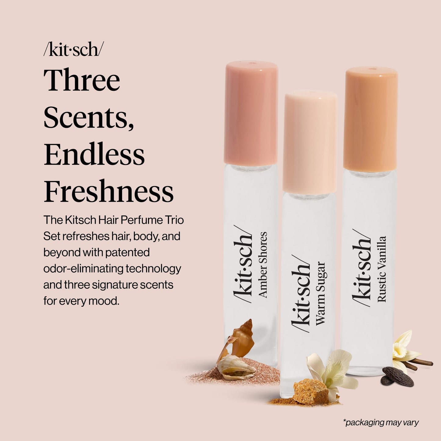 Kitsch Hair Perfume for Women - Trio Set | Clean, Deodorizing & Patented Odor-Eliminating Technology Hair Spray & Body Mist - Freshen Hair, Pillows
