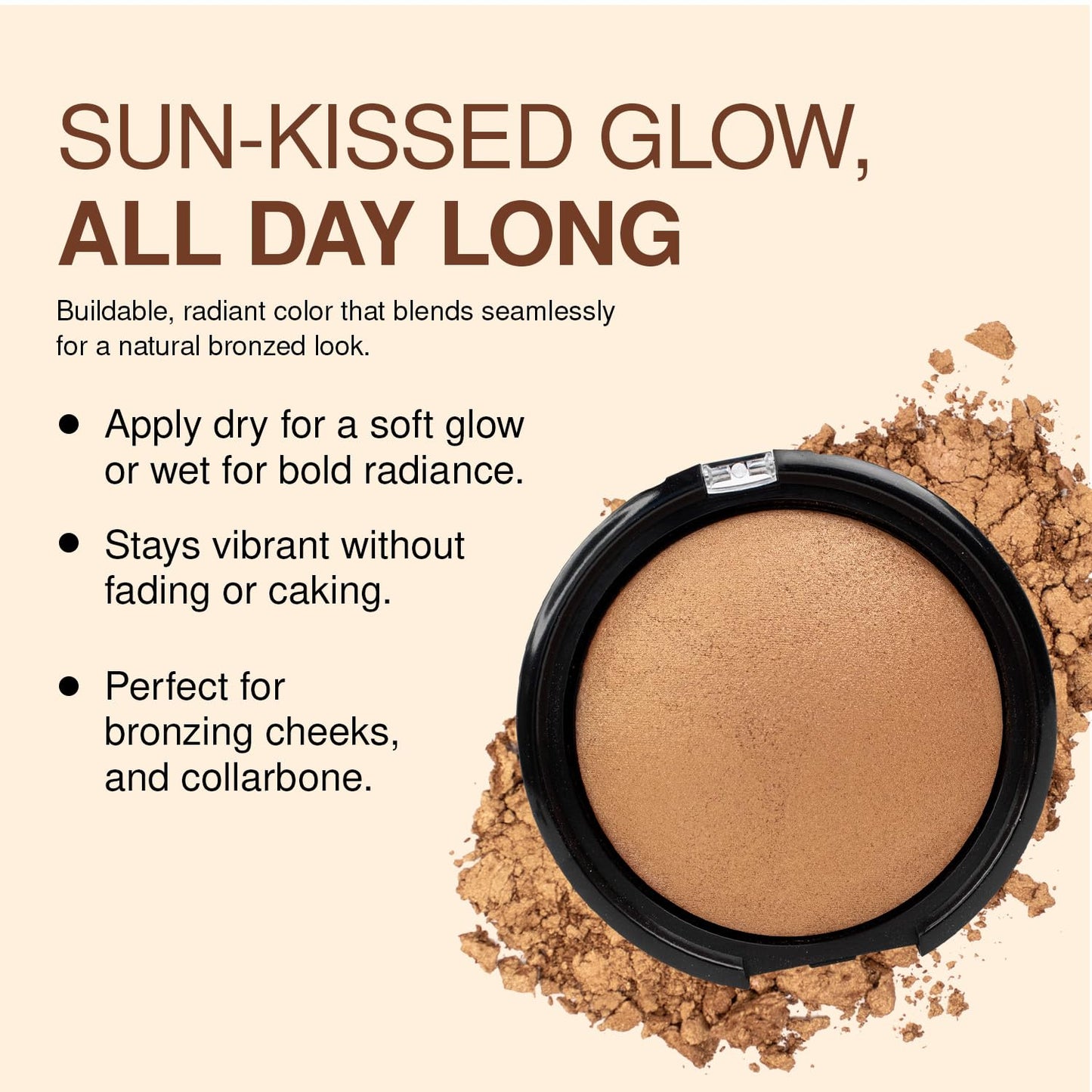 Palladio Baked Bronzer, Highly Pigmented and Easy to Blend, Shimmery Bronzed Glow, Use Dry or Wet, Lasts all day long, Provides Rich Tanning Color
