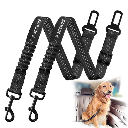2 Pack Adjustable Dog Seat Belts – Nylon Pet Safety Car Harness with Elastic Bungee, Reflective & Durable Design for Vehicle Travel