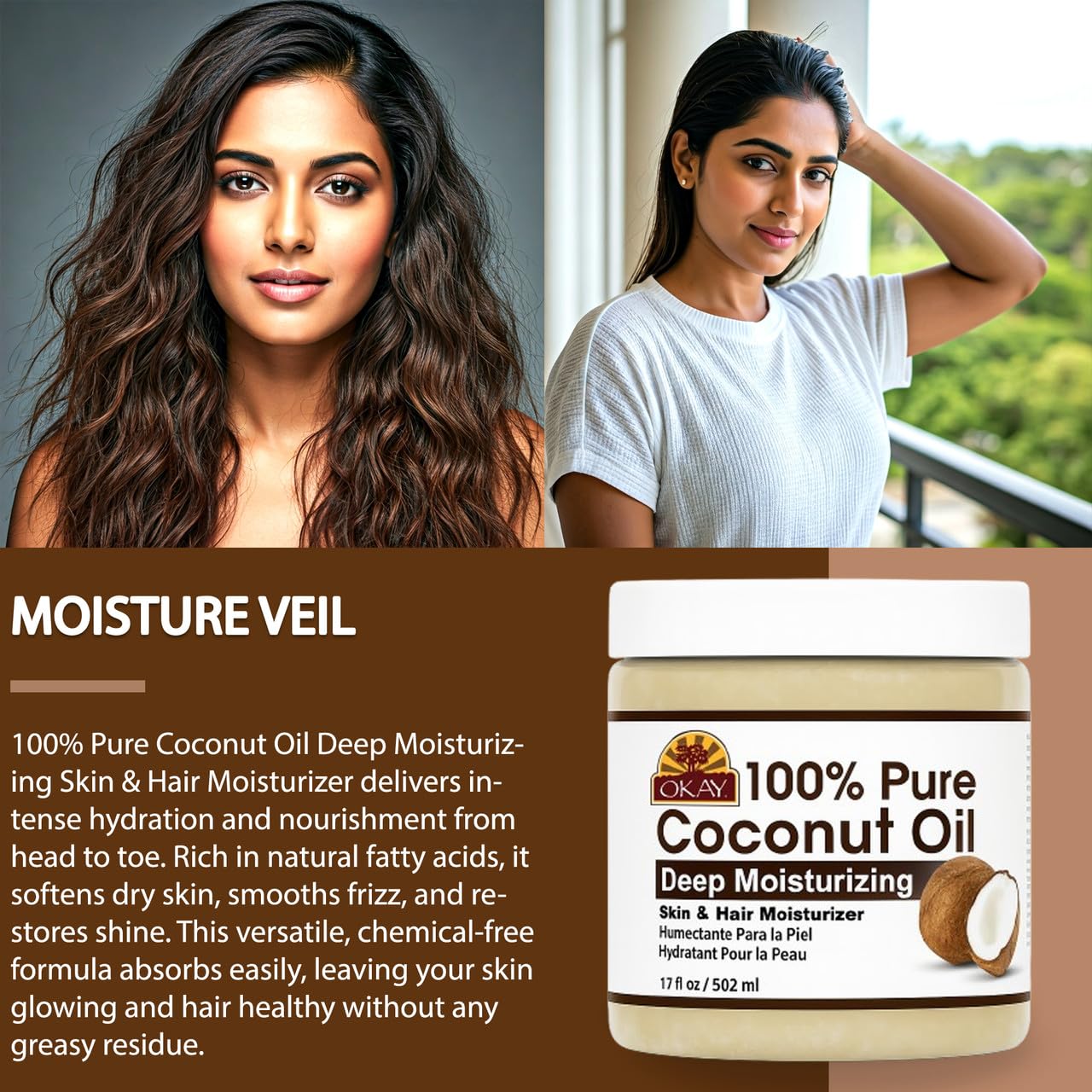 Okay All Natural Coconut Oil Deep Moisturizer for Unisex - 17 oz Oil