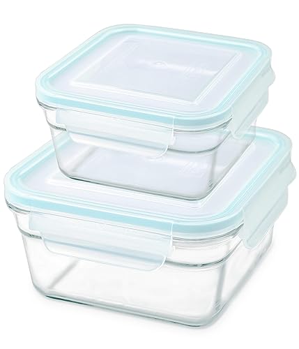 Glasslock Snaplock Lid Tempered Storage Square Containers 26oz & 12oz Anti Spill Microwave & Oven Safe (4 piece)