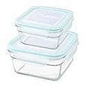 Glasslock Snaplock Lid Tempered Storage Square Containers 26oz & 12oz Anti Spill Microwave & Oven Safe (4 piece)
