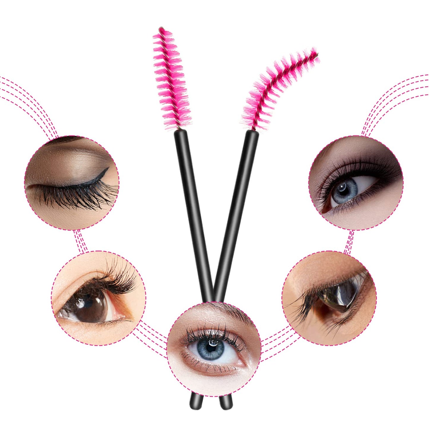 200Pcs Disposable Eyelash Wands Mascara Brushes Eyebrow Brush Lash Extension Combs Applicator Makeup Brush Rose red