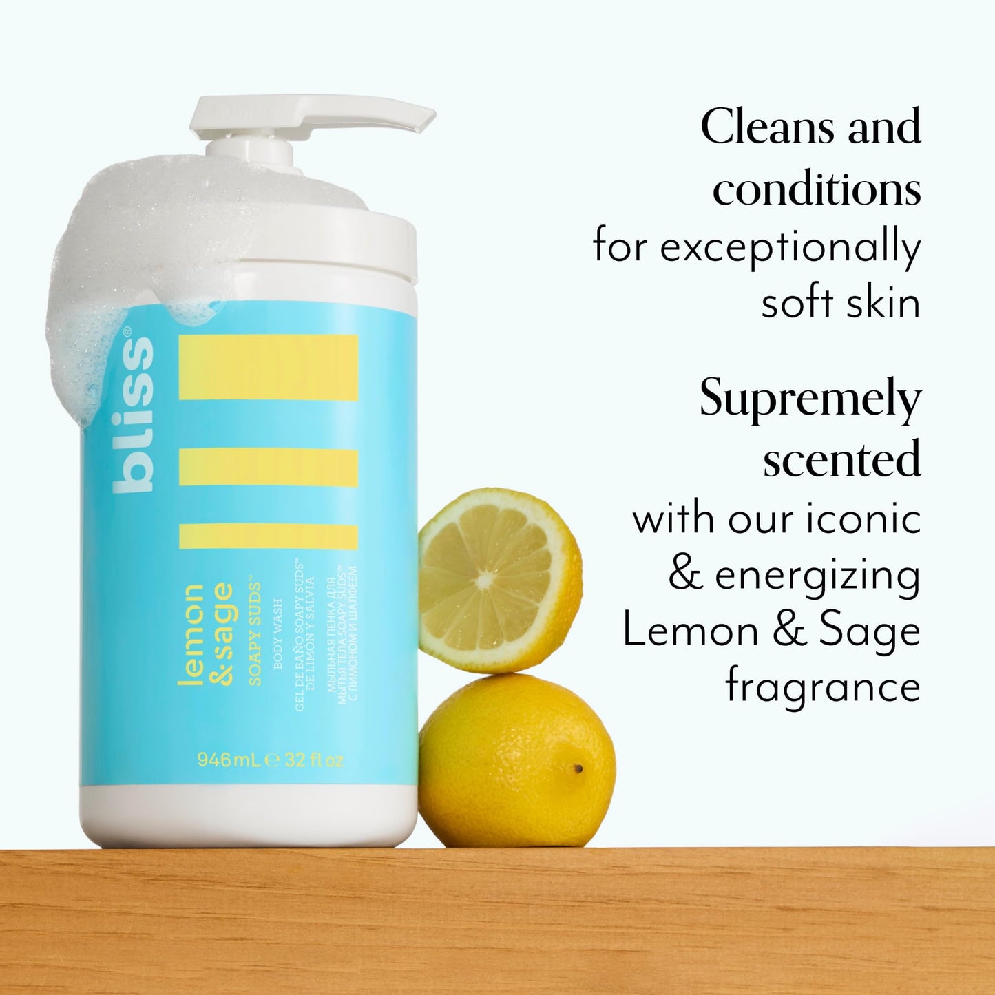 Bliss Soapy Suds Body Wash - Lemon and Sage - 32 Fl Oz - Gentle and Hydrating for Supremely Soft Skin - Paraben Free - Vegan & Cruelty Free Beauty & Personal Care Bliss
