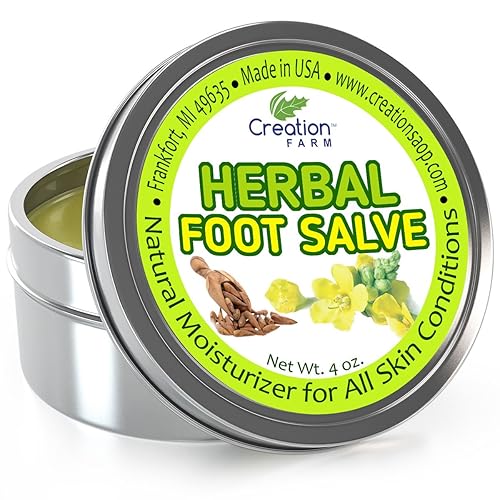 Foot Salve - Large 4 Oz Tin of Herb Foot Balm Cream Ointment - Mejor cuidado de Los pies With Peppermint & Tea Tree by Creation Farm