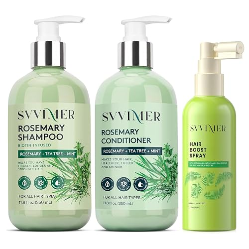 Svvimer Rosemary Shampoo and Conditioner Plus Hair Boost Spray Set - Hair Volumizing Thickening Products - 3 Products