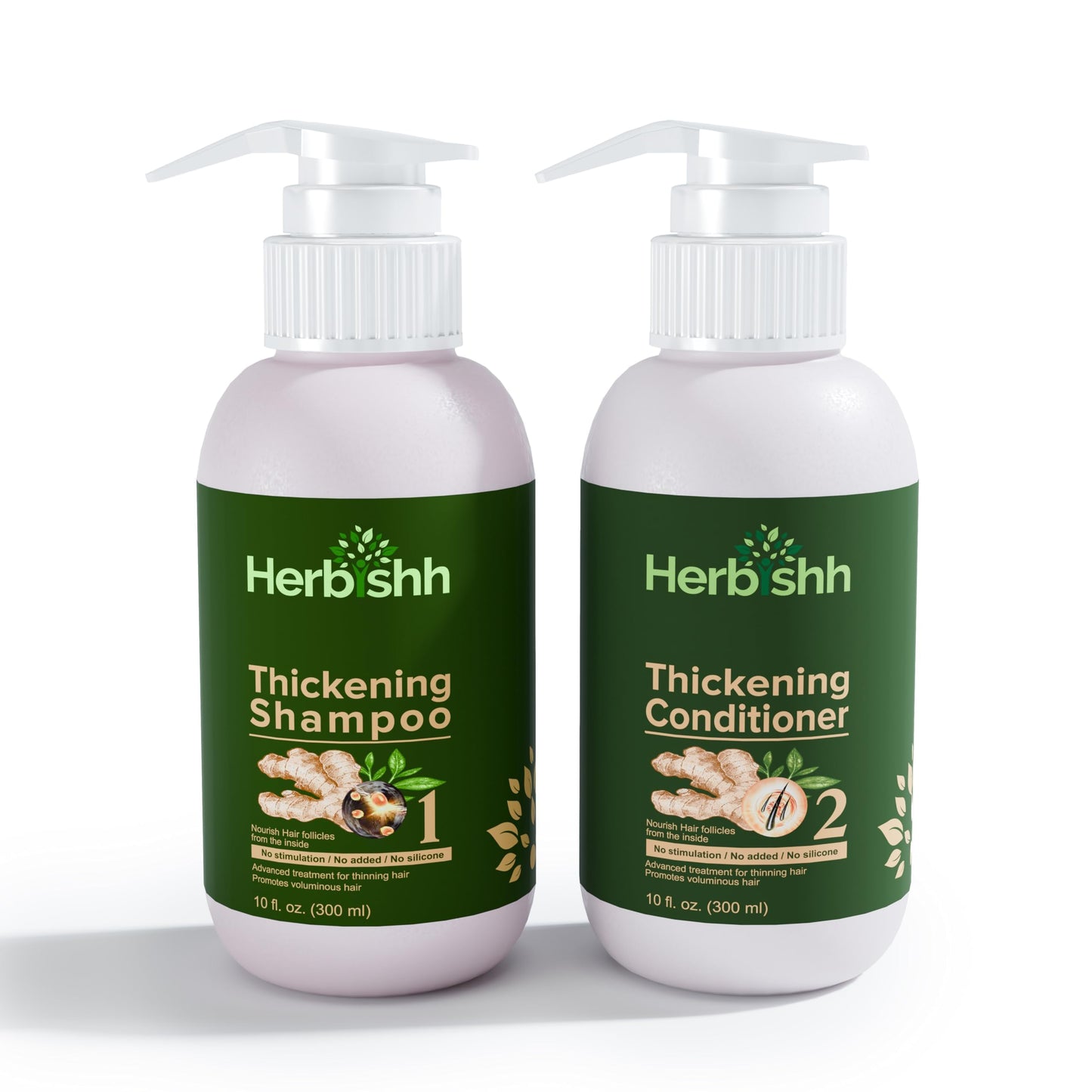 Herbishh Ginger Extract Thickening Shampoo and Hair Conditioner for Hair Thickening, Suitable for All Type Hair, Sulphates & Parabens Free 10fl. oz