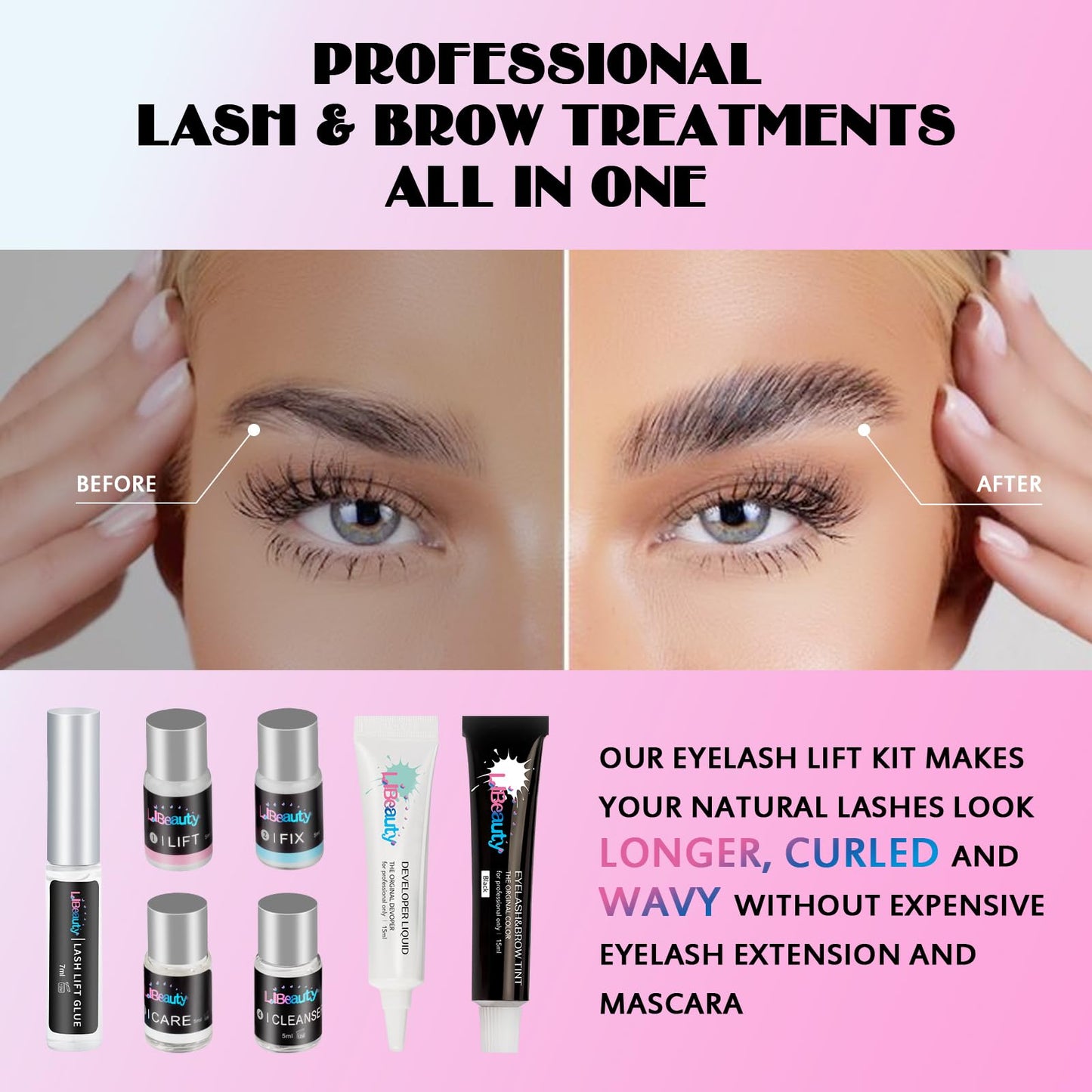 Libeauty Lash Lift and Color Kit Brow Lamination Kit with Color Diy Eyelash Perm Kit Curling Voluminous Coloring Eyebrow Easy To Use At Home & Salon