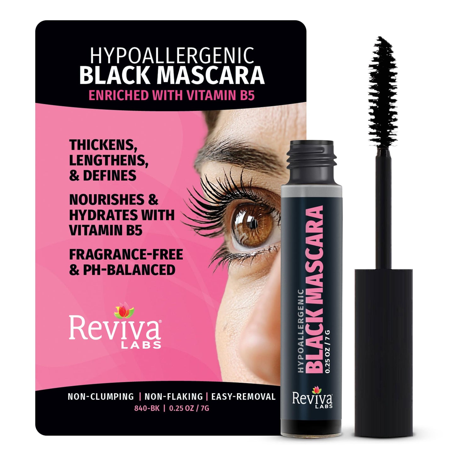 Reviva Labs Black Hypoallergenic Mascara for Sensitive Eyes and Older Women - Gentle, Volumizing & Lengthening Mascara for Older Women 50 and 60 Plus