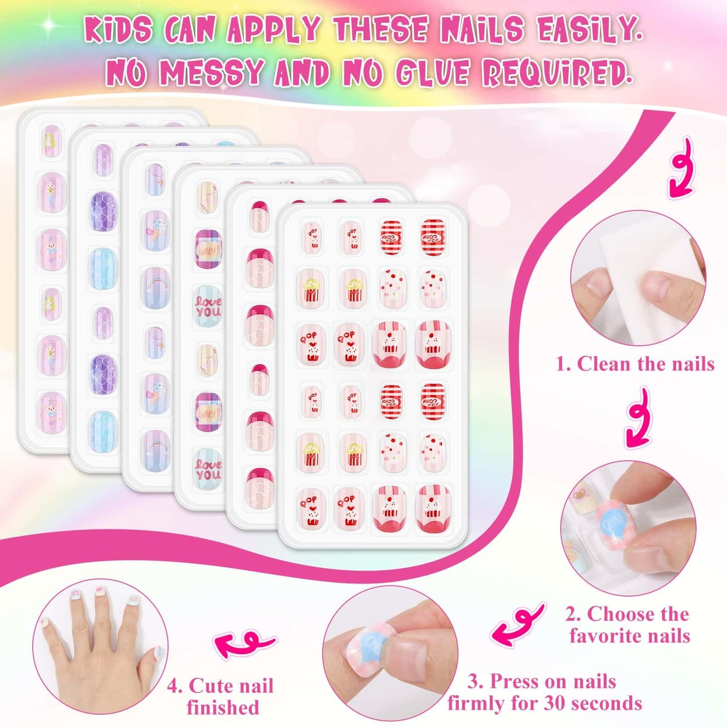 144 Pcs Press on Nails for Girls, Stick On Nails for Kids Short Acrylic Fake Nails Cute Nails Art Stuff for Little Girl 8-10 Beauty and Personal Care Thrilez