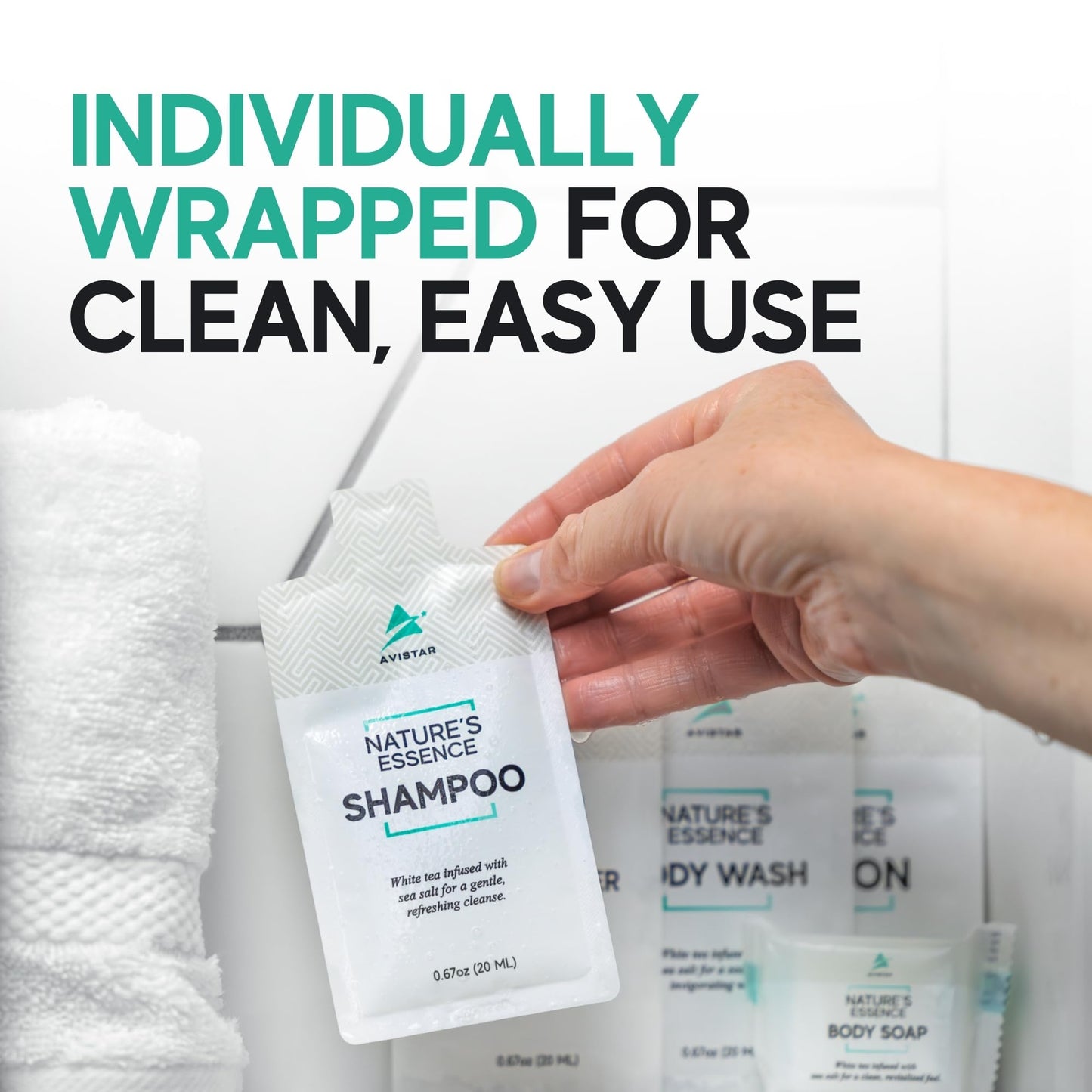 100 Hotel Soap & Bulk Toiletries Packets - Travel Essentials for BnB Hosts & Guests - Hotel Shampoo & Conditioner Supplies for Guests, Hotel