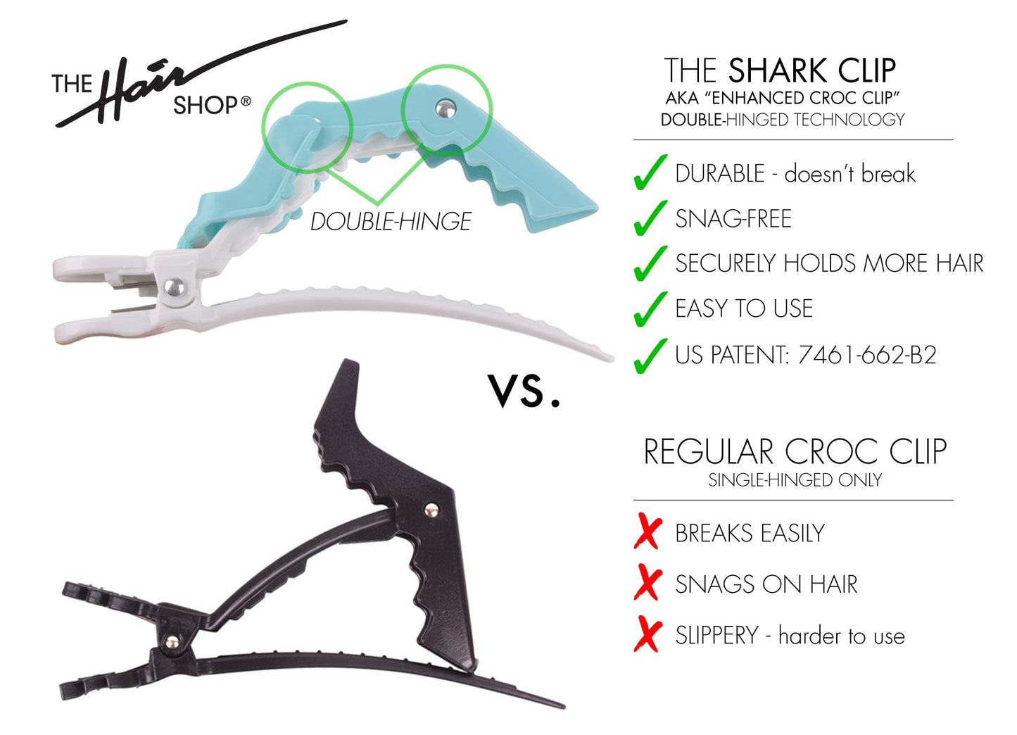 The Hair Shop Large Shark Clip | Enhanced Croc Crocodile Alligator Grip Clip (2nd Generation)| Sectioning Tool for Women | US Patented | Professional