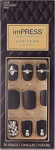 KISS imPRESS Press-On Nails Couture Collection Manicure Kit, ‘Lavish’, Patented Super-Hold Adhesive, 30 Fake Nails with 12 Accent Nails