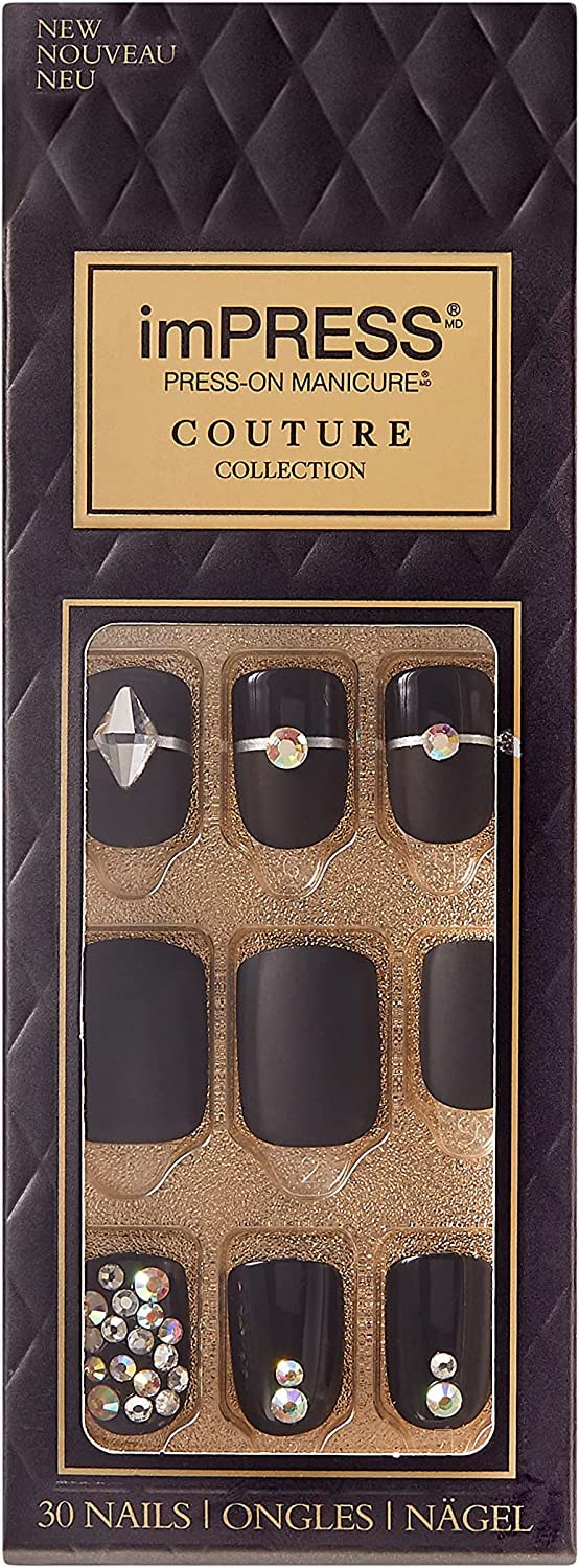 KISS imPRESS Press-On Nails Couture Collection Manicure Kit, ‘Lavish’, Patented Super-Hold Adhesive, 30 Fake Nails with 12 Accent Nails