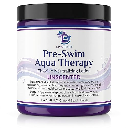 Diva Stuff Pre-Swim Aqua Therapy Chlorine Neutralizing Body Moisturizing Lotion for Swimmers, Protects Skin from Chlorine & Salt Water, 8 oz - Made