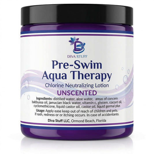 Diva Stuff Pre-Swim Aqua Therapy Chlorine Neutralizing Body Moisturizing Lotion for Swimmers, Protects Skin from Chlorine & Salt Water, 8 oz - Made