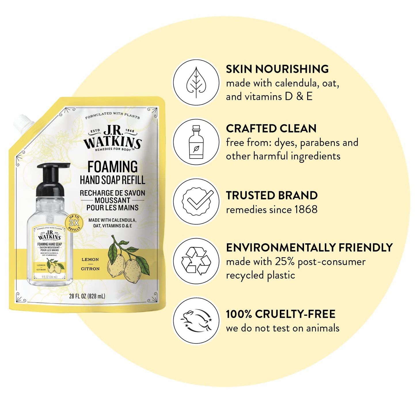 J.R. Watkins Liquid Foaming Hand Soap Lemon Refill, Pack of 1