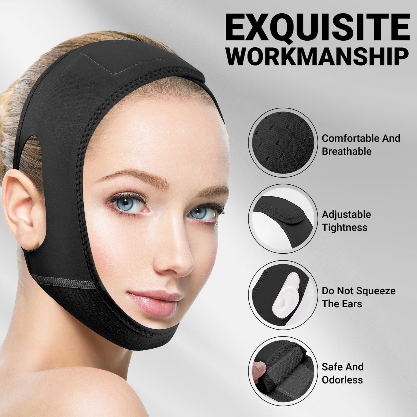 Juskaa Reusable V Line Lifting Mask with Chin Strap for Sleeping,Face Lift Prevent Sagging, Jaw Exerciser,Deep black,2X-Large Beauty and Personal Care Juskaa