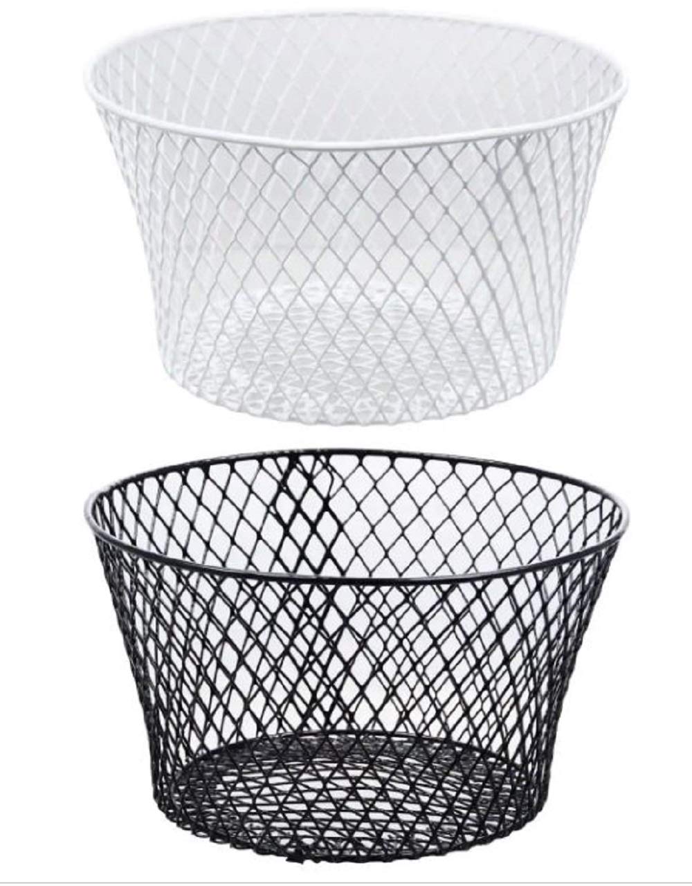Small Metal Rectangular, Oval and Round Wire Baskets with Handles, Black and White, 4-ct Sets (Round White Without Handles)