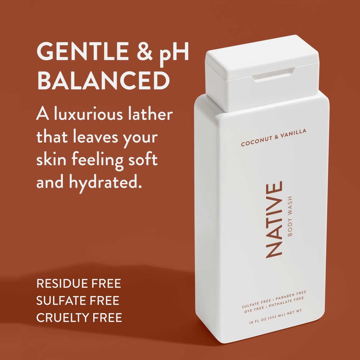 Native Body Wash Natural Body Wash for Women, Men | Sulfate Free, Paraben Free, Dye Free, with Naturally Derived Clean Ingredients Leaving Skin Soft