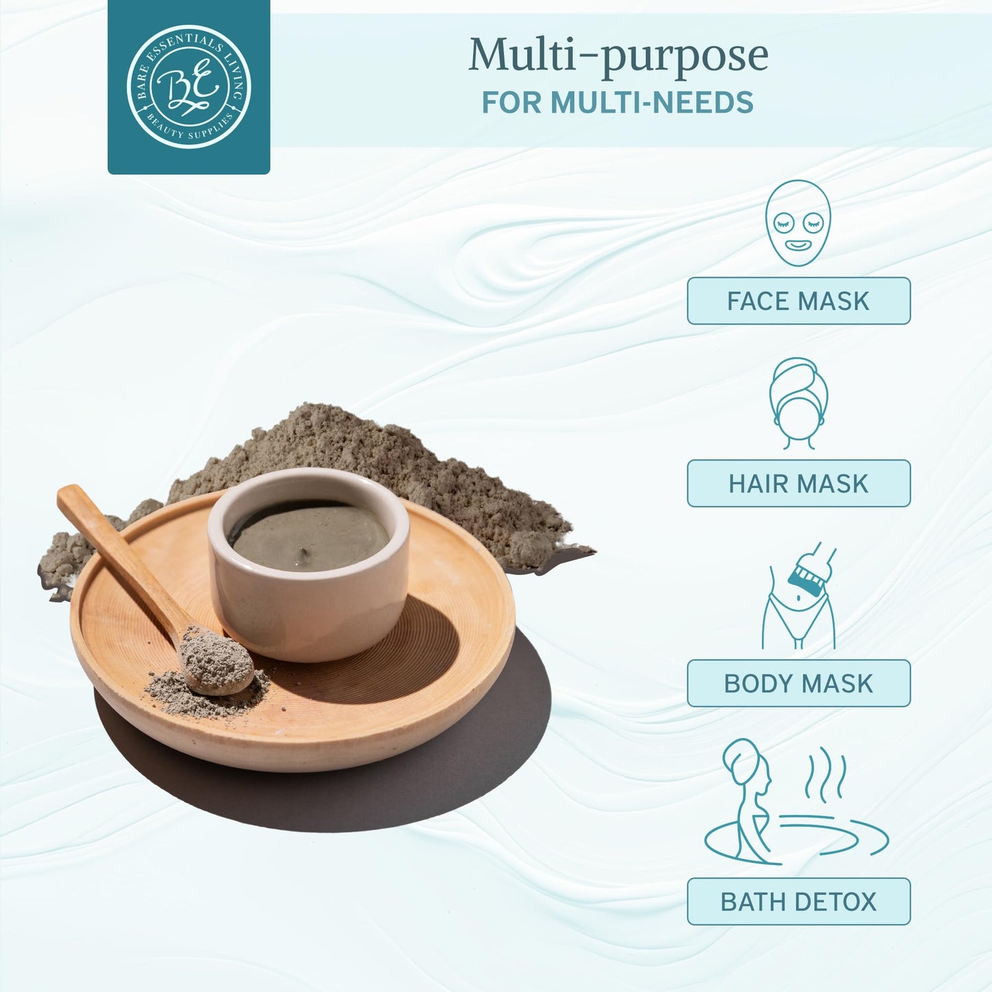 Bare Essentials Living - Bentonite Clay Powder (2lbs) Face Clay Mask, Bentonite Clay Detox for Skin, Clay Powder for Seed Bombs, Detox Bath, Cosmetic