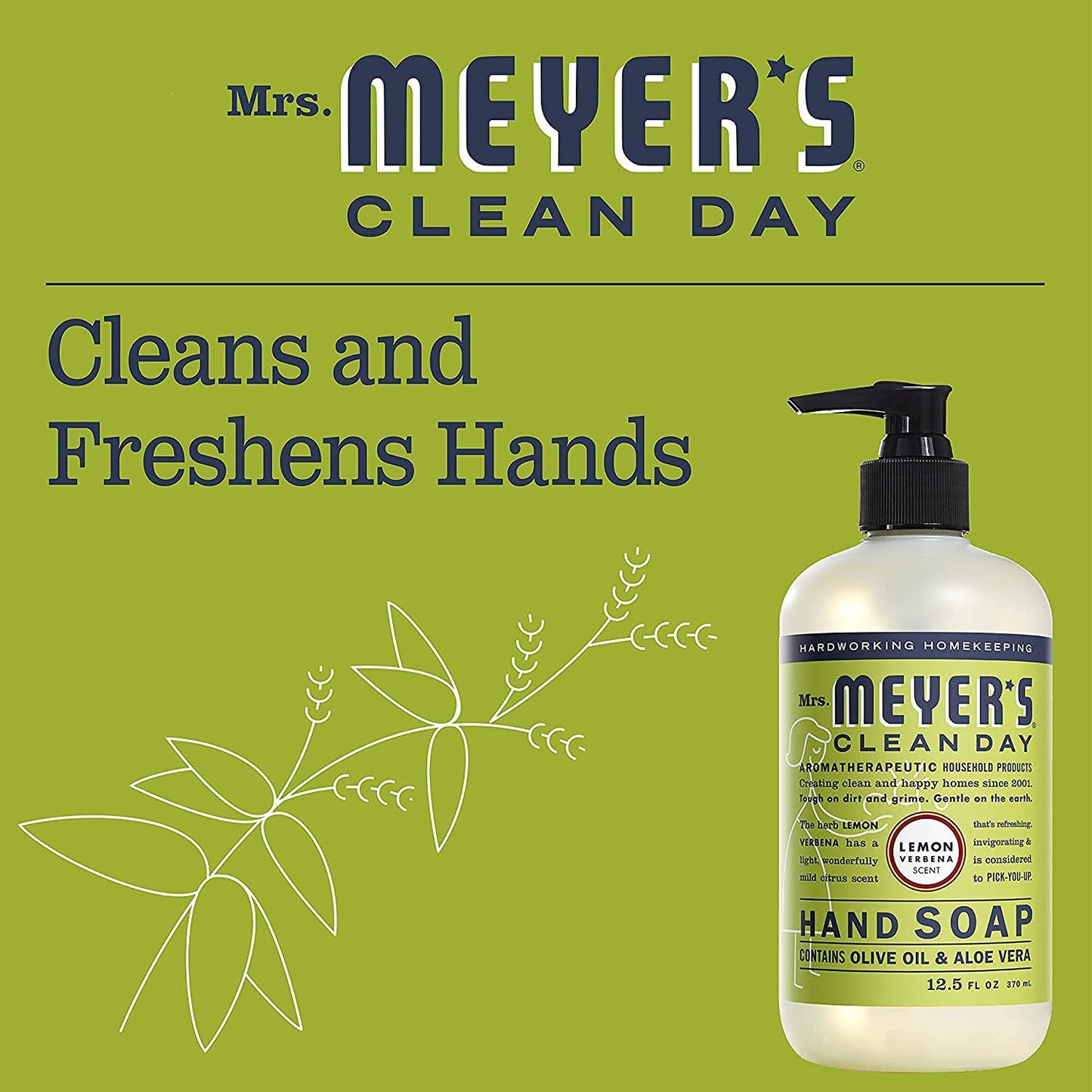 Mrs. Meyer's Lemon Verbena Liquid Hand Soap, Cruelty-Free and Hand Wash Formula Made with Essential Oils,16 oz. (Pack of 2)