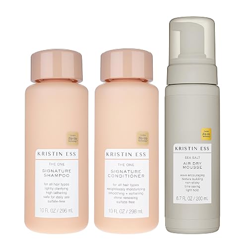 Kristin Ess Hair The One Signature Set - Lightly Clarifying Sulfate Free Shampoo, Hydrating Conditioner + Texturizing Sea Salt Air Dry Volumizing +