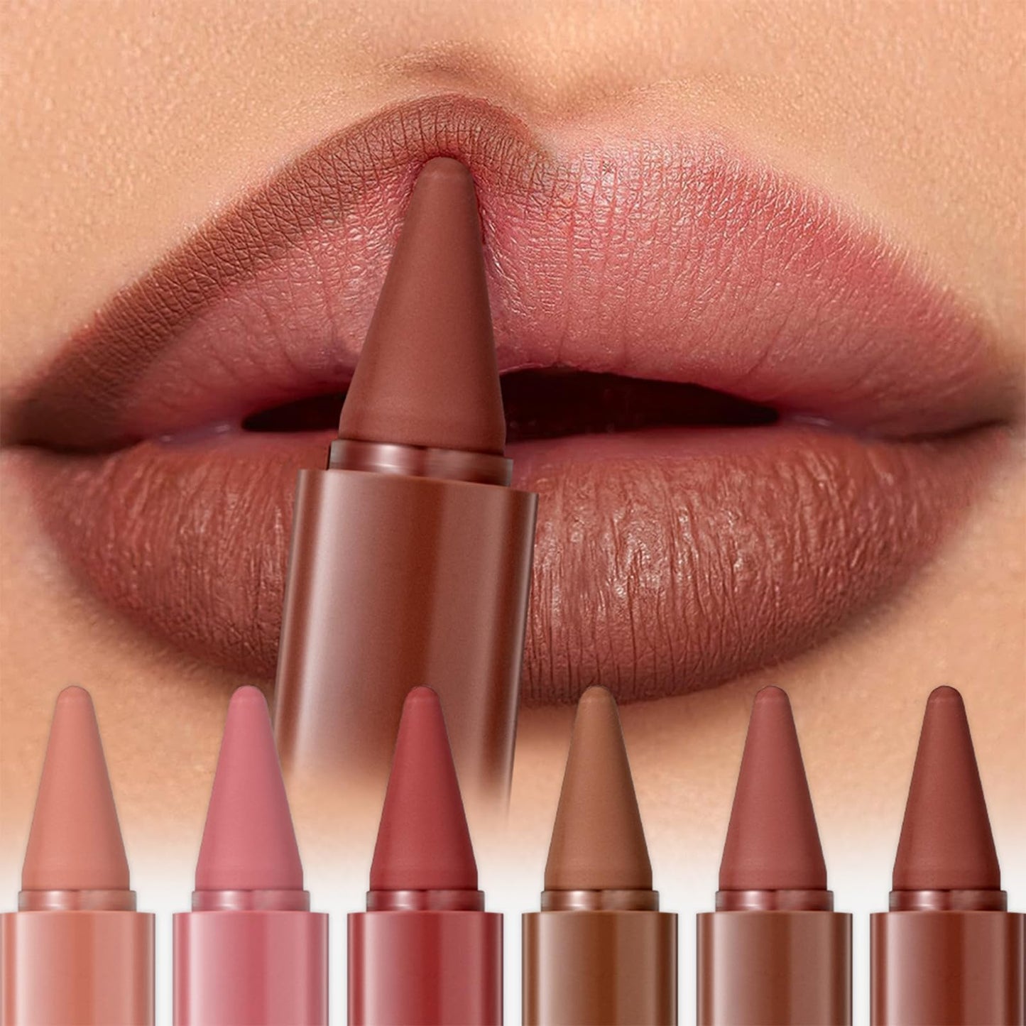 6 Pcs Gradient Lip Liner and Lipstick Combo Set - 2-in-1 Ombre Lipstick & Brown Lip Liner Duo - Waterproof, Long-Lasting, Matte Finish - Smudge-Proof Beauty and Personal Care Beauty Glazed