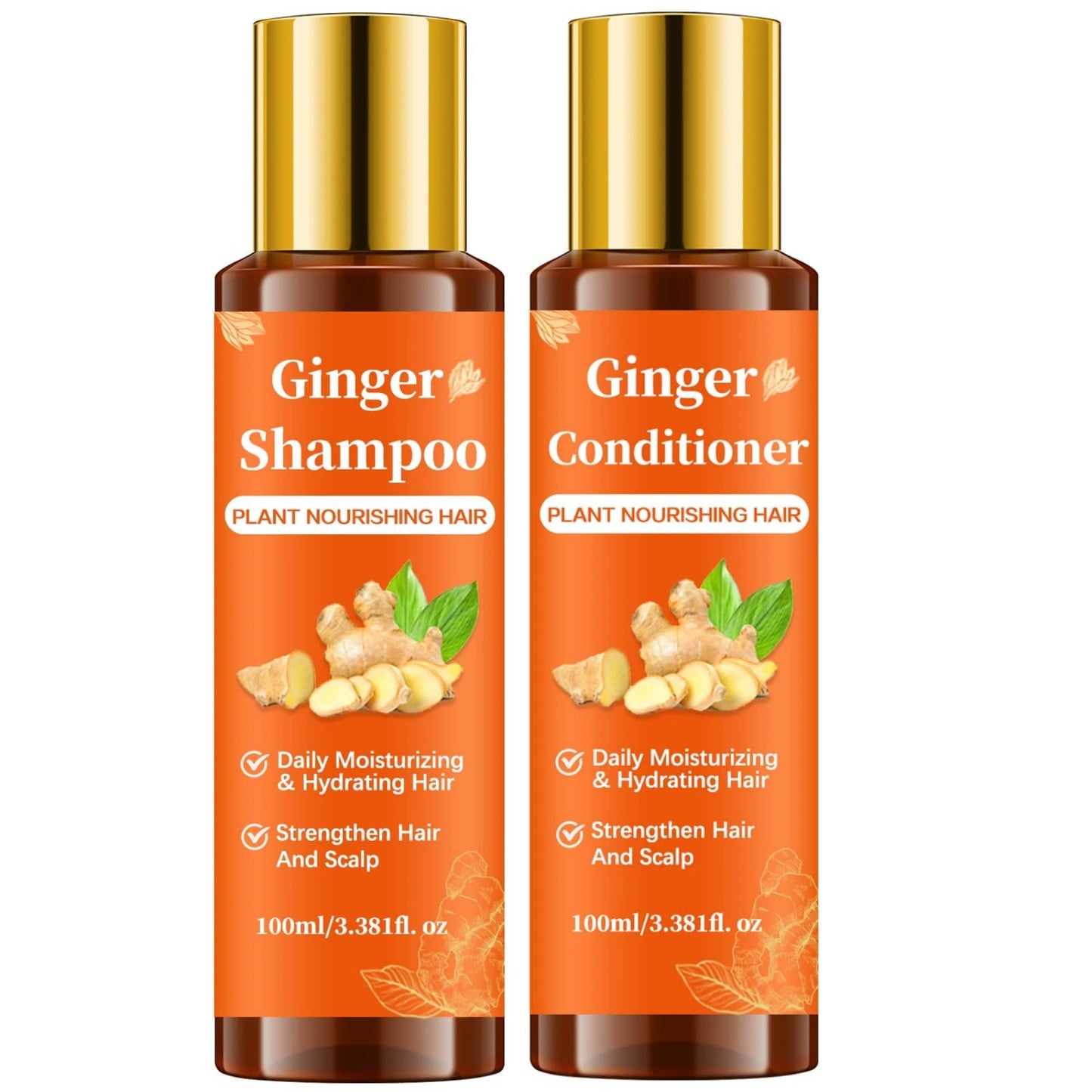Ginger Shampoo and Conditioner Set for Stronger & Thicker Hair, Deep Moisturizing Cleaning Nourishing Formula to Reduce Hair Loss, Strengthen Strands