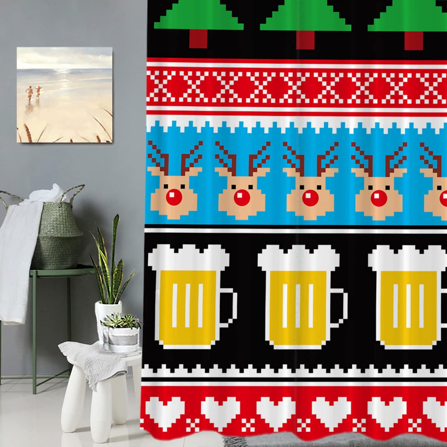 Batmerry Christmas Trees Beer Decorative Shower Curtain, Nordic Sweater Pattern, Cute Long Wide Shower Curtain for Bathroom Farmhouse Bathtub…