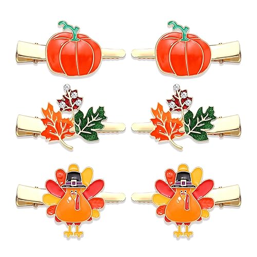 NVENF Thanksgiving Fall Hair Clips for Women Harvest Turkey Pumpkin Maple Leaf Hairpins Gold Alligator Hair Clips Thanksgiving Autumn Party Hair