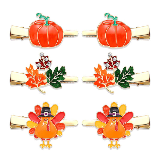 NVENF Thanksgiving Fall Hair Clips for Women Harvest Turkey Pumpkin Maple Leaf Hairpins Gold Alligator Hair Clips Thanksgiving Autumn Party Hair Beauty & Personal Care NVENF