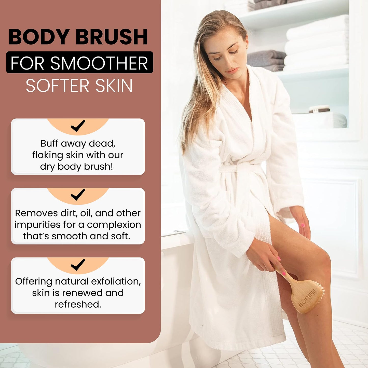 SHASH Since 1869 Hand Made in Germany - Smooth 100% Boar Bristle Body Brush, Gently Exfoliates Skin for a Softer, Smoother Complexion, Dry Brush Body