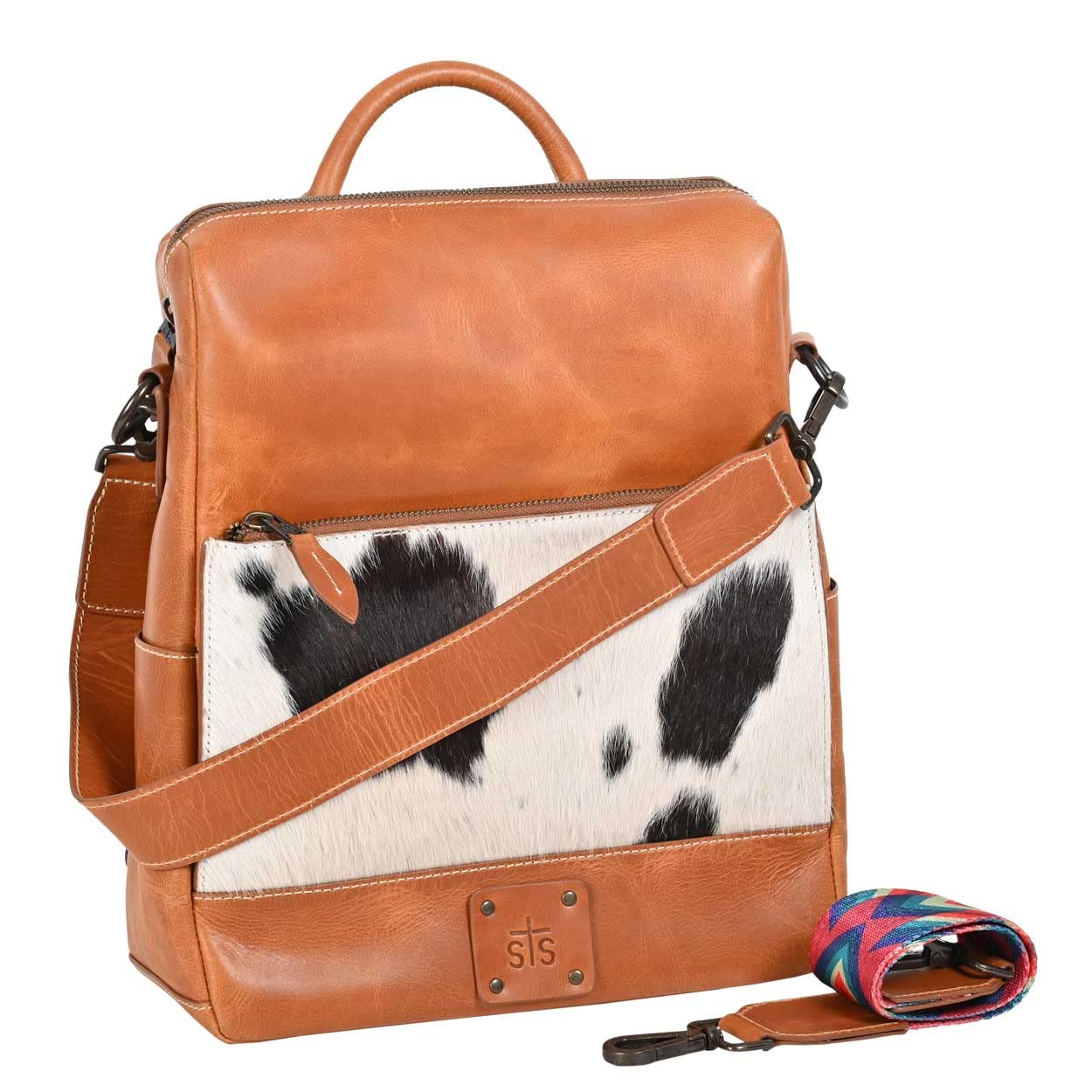 STS Ranchwear Women's Cowhide Basic Bliss Casual Durable Adjustable Leather Backpack with 2 Removable Shoulder Straps, Tan