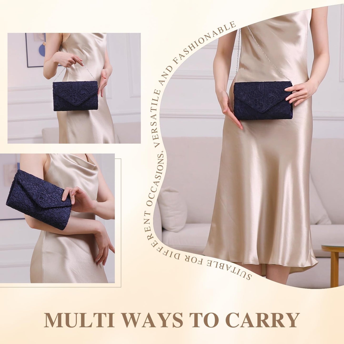 UBORSE Lace Clutch Purses for Women Royal Blue Floral Evening Bag Envelope Formal Clutch Bag Party Prom Cocktail Purses