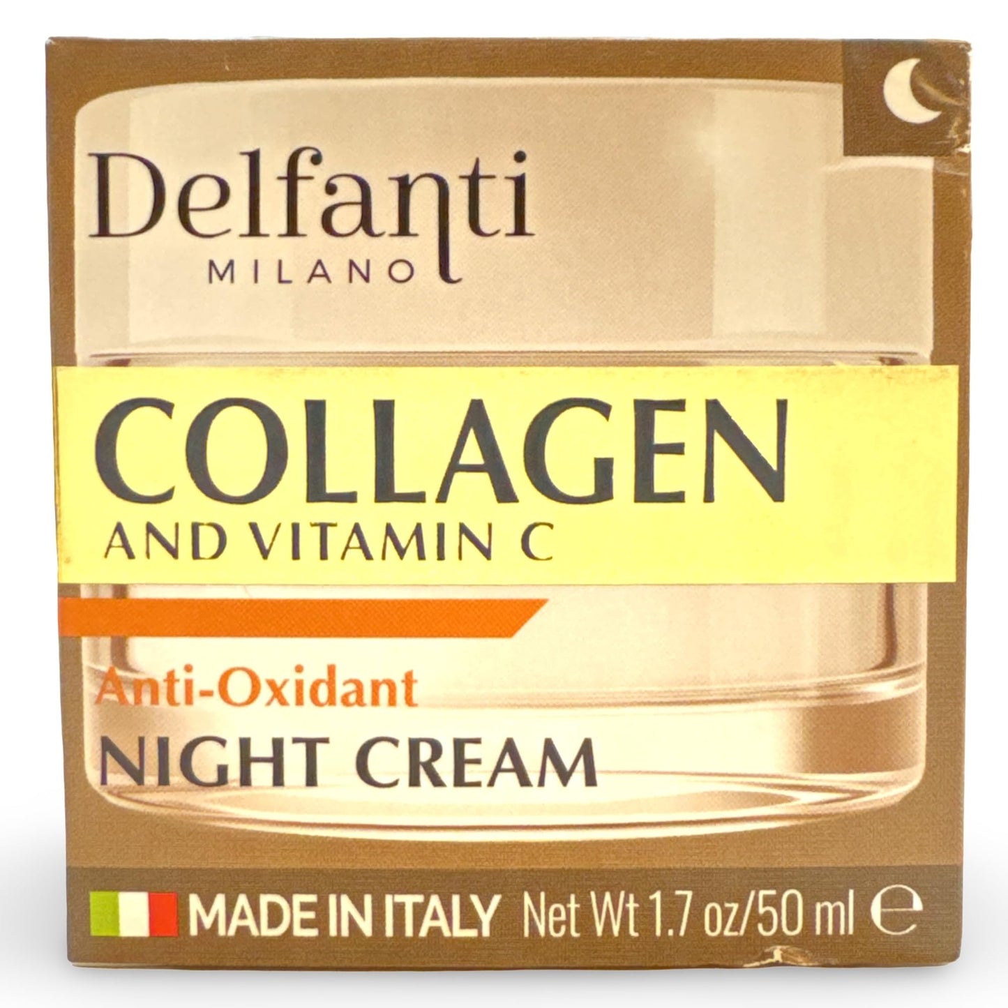 Delfanti-Milano Collagen and Vitamin C Antioxidant Night Cream Restorative Face and Neck Moisturizer with Hyaluronic Acid and Retinol Made in Italy
