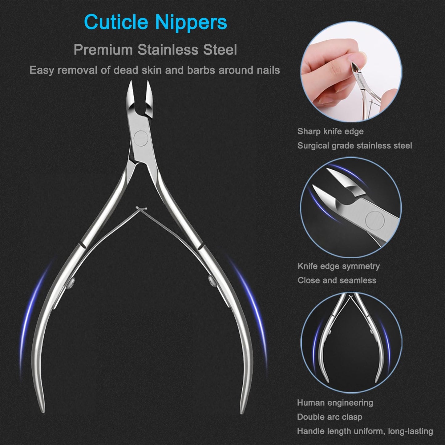 Pingispower Cuticle Trimmer with Cuticle Pusher Set, 9PCS Professional Cuticle Nippers & Premium Stainless Steel Durable Cuticle Remover Tool Manicure