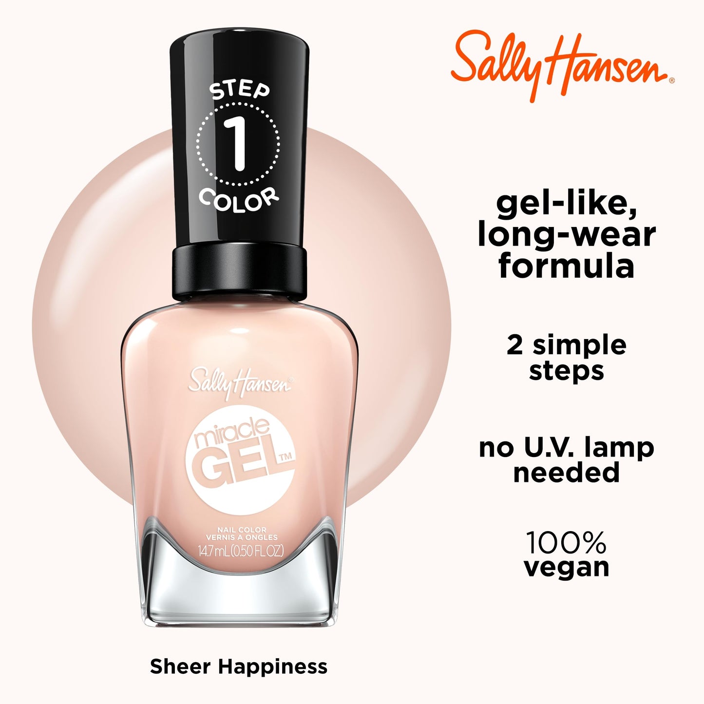 Sally Hansen Miracle Gel Salon Quality Nail Polish | Gel-Like Formula, Two-Step System, No UV Light Needed, Long Lasting | Sheer | 187 Sheer Happiness Beauty & Personal Care Sally Hansen