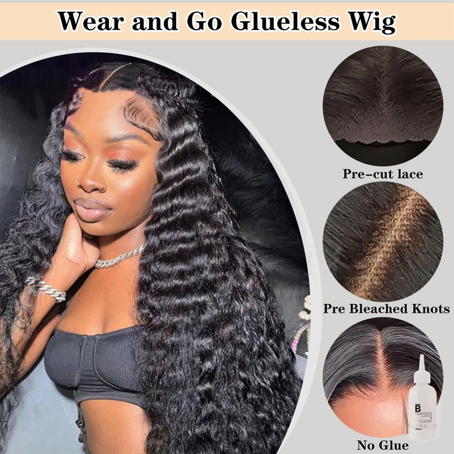 Wear and Go Glueless Wigs Human Hair Pre Plucked Pre Cut 200% Dentisy Loose Deep Wave 5x5 HD Closure Wigs Human Hair 12A Glueless Wig Human Hair