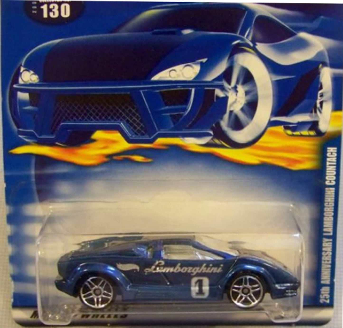 Hot Wheels 2001 1:64 Scale Blue 25th Anniversary Lamborghini Countach #130 1:64 Scale Collectible Die Cast Car